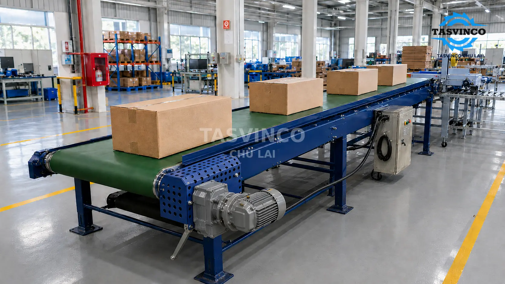 Băng tải PVC PU kết nối công đoạn trong nhà máy