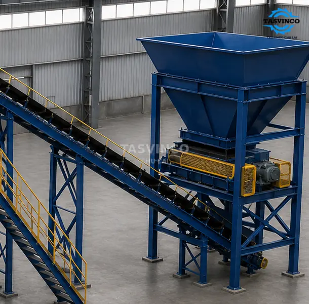 Cận cảnh đầu chủ động băng tải cấp liệu