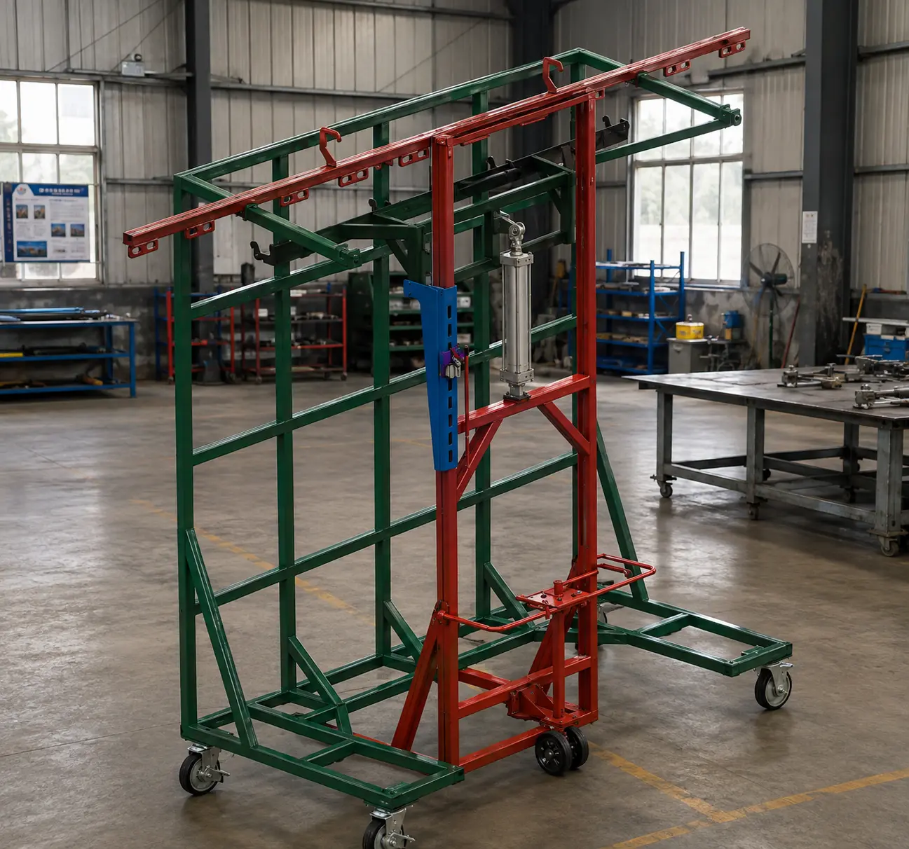 Trolley nâng hạ thực tế phục vụ thao tác trong nhà máy