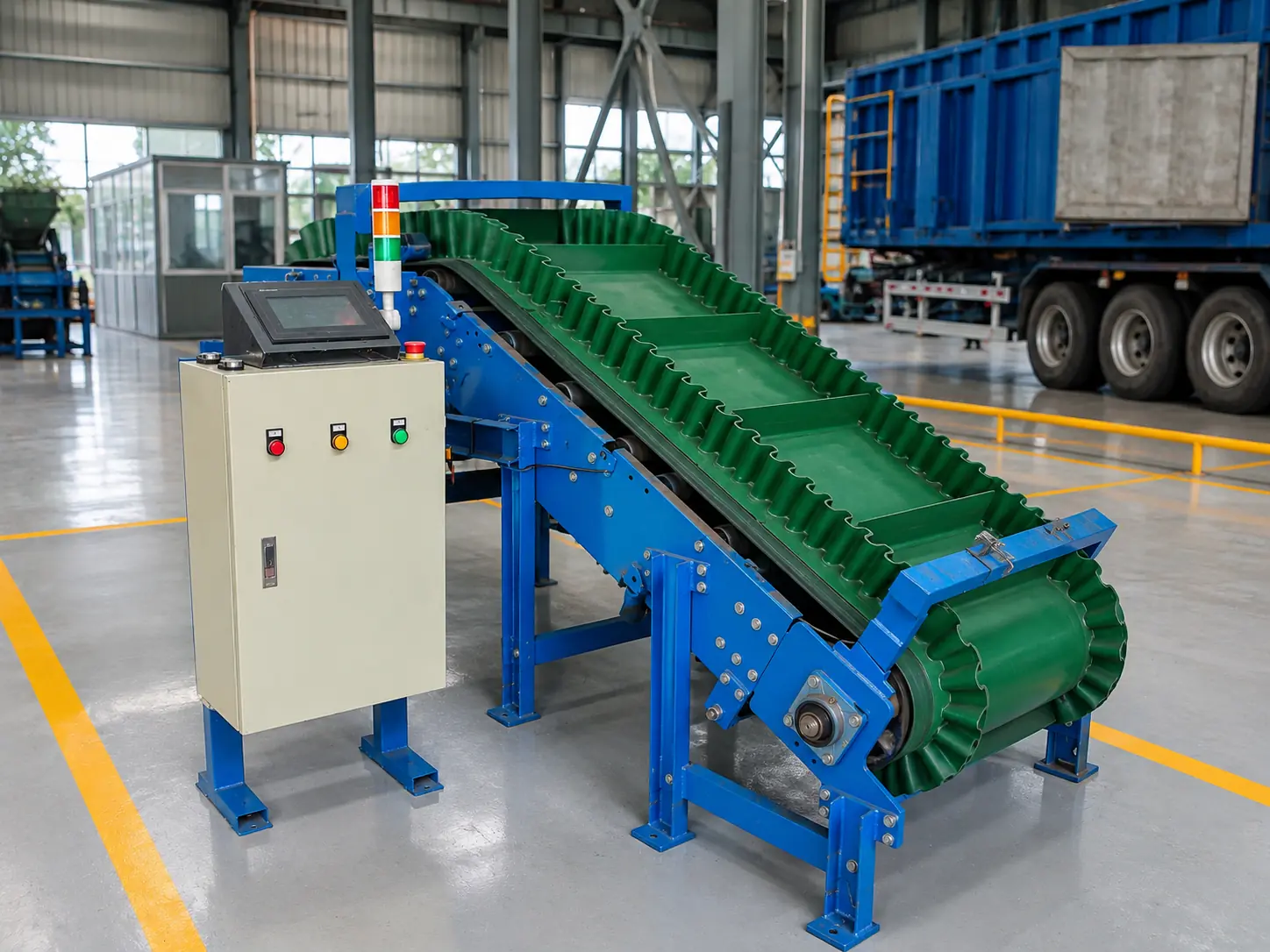 Cụm băng tải và tủ điều khiển trong giai đoạn hoàn thiện