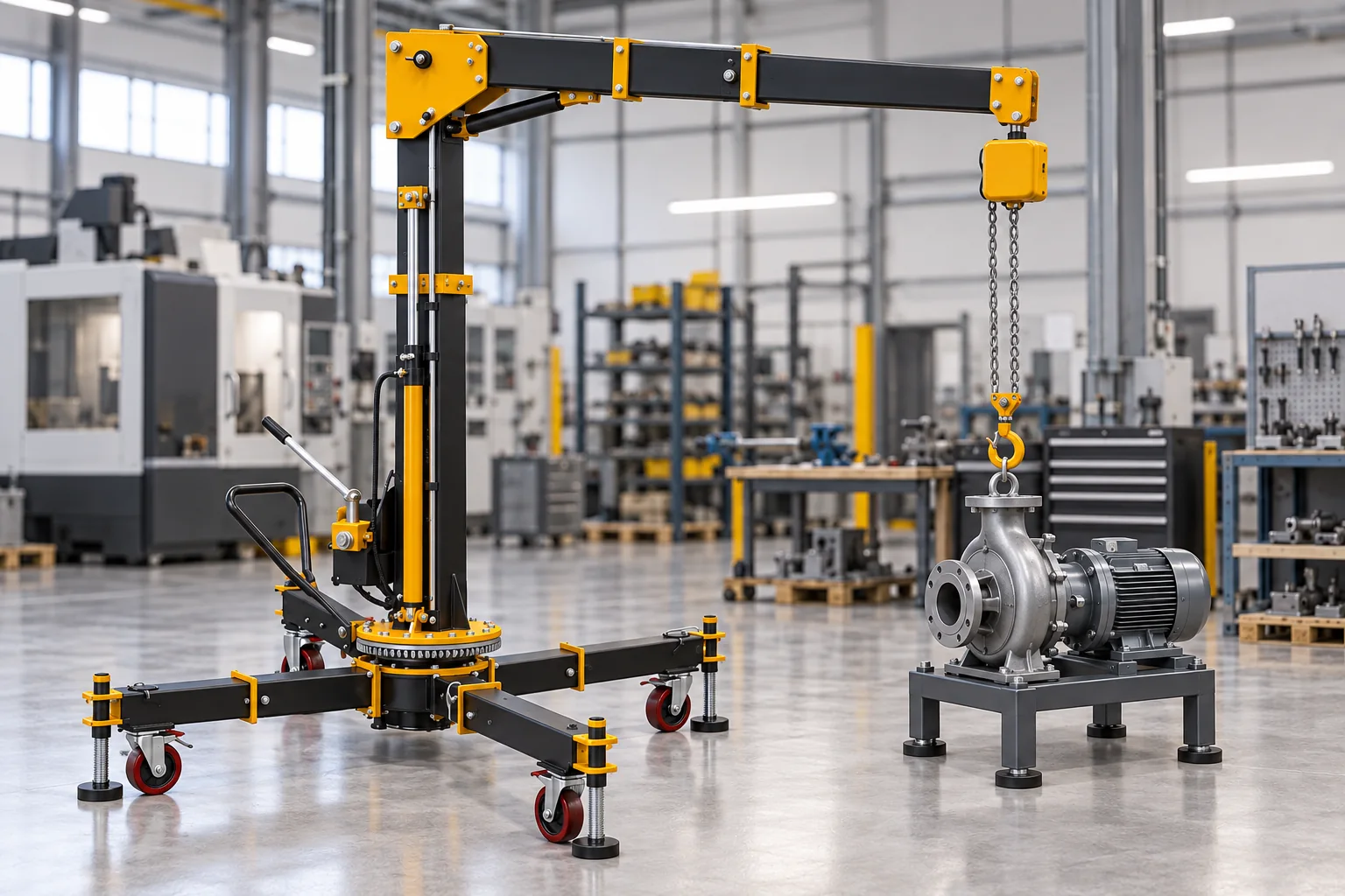 Cẩu di động bố trí cạnh cụm bơm trên bệ